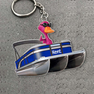Pontoon Duck, Personalized Duck Keychain, Pontoon Boat Keychain - Keychains - GoDuckee