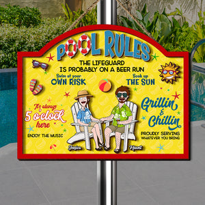 Personalized Gifts For Summer Couple Wood Sign Pool Rules With Relaxing Couple 02XQLU080225PA - Wood Sign - GoDuckee
