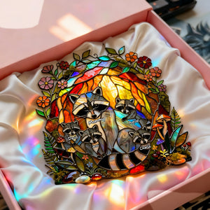 Raccoon Family Suncatcher Ornament - Personalized Gifts For Mom 01tylu260226 - Ornament - GoDuckee