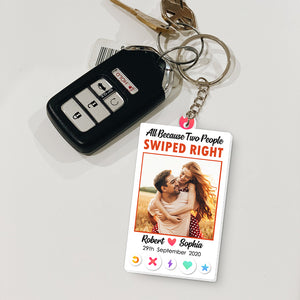 Romantic Couple, All Because Two People Swiped Right, Personalized Keychain, Gifts For Couple - Keychains - GoDuckee