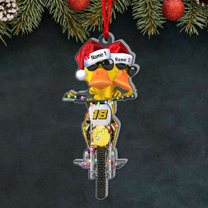 Motocross Duck Couple- Personalized Christmas Ornament - Ornament - GoDuckee