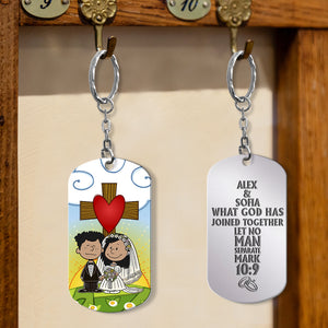 Personalized Gifts For Couple Stainless Steel Engraved Keychain Wedding 01XQMH100125DA - Keychains - GoDuckee