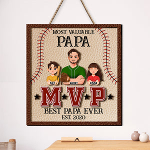 Most Valuable Baseball Dad, Personalized Gifts For Dad Wood Sign 01TOLU210125HG - Wood Sign - GoDuckee