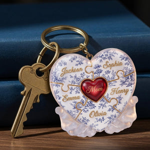 Toile De Jouy Mommy Puzzle Heart Keychain Personalized Gifts For Mom 01PALU240426 - Keychains - GoDuckee