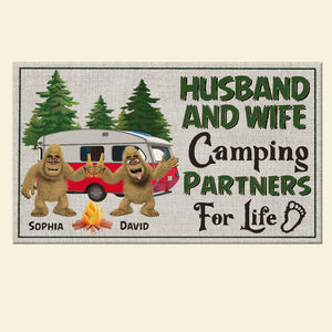 Sasquatch Camping Partners For Life, Personalized Camping Bigfoot Couple Door Mat, Gift For Couple - Doormat - GoDuckee