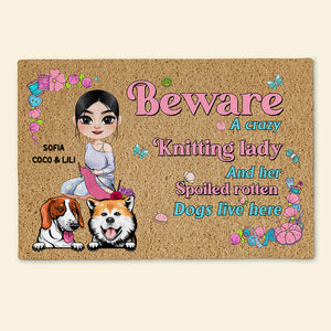 Personalized Gifts For Knitting Lady & Dog Lovers Doormat 02NAMH290724HH - Doormat - GoDuckee