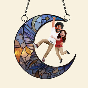 Fun Hanging Couple Moon Suncatcher Ornament - Personalized Gifts For Couple 03qhqn011225 - Ornament - GoDuckee