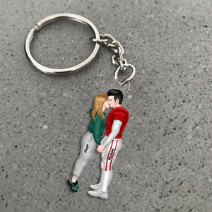 Personalized Sport Couple Keychain Couple Kissing - Keychains - GoDuckee