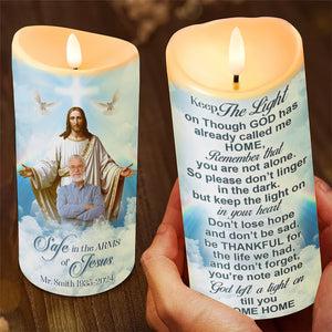 Custom Photo Memorial Gifts For Family Candle 04qnqn090125 Safe In The Arms Of Jesus - Led Candle - GoDuckee
