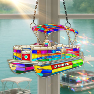 Colorful Pontoon Boat Suncatcher - Personalized Christmas Gifts For Pontoon Lovers 03PGLU280725 - Ornament - GoDuckee