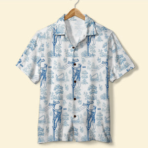 Vintage Toile Blue Pattern Hawaiian Shirt - Personalized Gifts For Lineman 02qhtn120625 - Hawaiian Shirts - GoDuckee