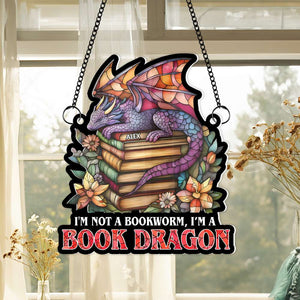 Personalized Gifts For Book Lover Suncatcher Ornament Dragon Reading Book 031XQMH060125 - Ornament - GoDuckee
