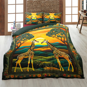 Giraffe In A Blooming Garden Quilt Bedding Set 01HULU200125 - Blanket - GoDuckee