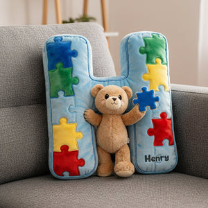 Autism Bear Alphabet Initial Letter Custom Shaped Pillow - Personalized Gifts For Kids 04natn101225 - Pillow - GoDuckee