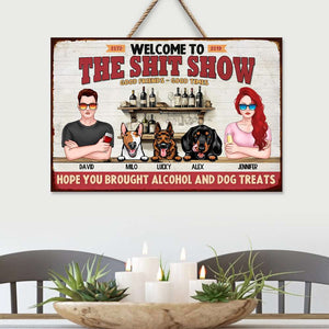 Gift For Couple, Personalized Metal Sign, Couple With Dog Metal Sign - Metal Wall Art - GoDuckee