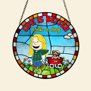 Personalized Gifts For Pet Lovers Stained Glass Ornament 01qhtn060124hh Life Is Better With A Dog - Ornament - GoDuckee