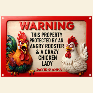Funny Angry Rooster & Chicken Lady Metal Sign Personalized Gifts 05NADT261125 - Metal Signs - GoDuckee