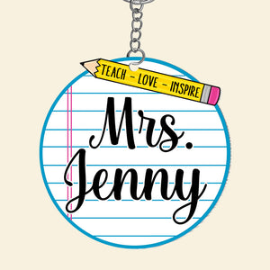 Pencil And Paper Personalized Circle Keychain Gift For Teacher - Keychains - GoDuckee