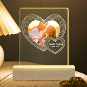 Couple Heart Balloon Upload Photo, Personalized 3D Led Light, Couple Bedroom Light - Led Night Light - GoDuckee