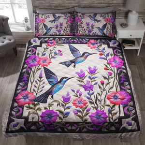Birds and Flowers Quilt Bed Set 03qnqn301024 - Blanket - GoDuckee