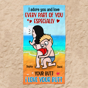 I Love Your Butt Funny Couple Personalized Beach Towel - Beach Towel - GoDuckee