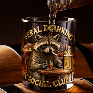 Moody Drinking Raccoon Round Glass - Personalized Gifts For Drinking Lovers 03qhlu181225 - Glass - GoDuckee