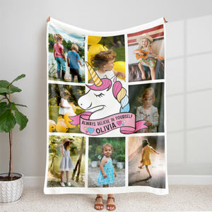 Daughter Unicorn Always Believe In Yourself, Personalized Blanket Upload Photo, Gift For Daughter, Sister - Blanket - GoDuckee