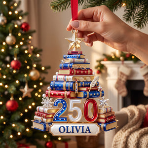 Book Stack Christmas Tree Ornament - Personalized 250th Anniversary Gift For Book Lovers 02PGTN220826