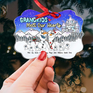 Grandkids Melt My Heart, Gift For Family, Personalized Acrylic Ornament, Snowman Grandkids Ornament, Christmas Gift 02HUHN260923HA - Ornament - GoDuckee