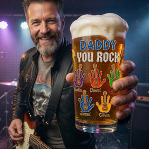 Daddy You Rock Beer Glass - Personalized Gifts For Dad 05palu130526 - Beer Glasses - GoDuckee