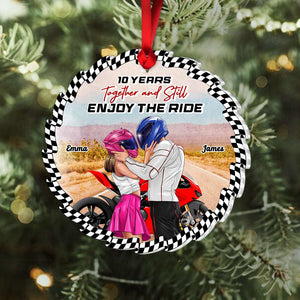 Together And Still Enjoy The Ride, Couple Gift, Personalized Acrylic Ornament, Biker Couple Ornament, Christmas Gift - Ornament - GoDuckee