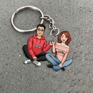 Personalized Gift For Couple Keychain Sitting Couple 10QHHN190124HH - Keychains - GoDuckee