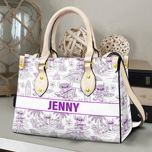 Cute Alien Monster Personalized Gifts For Movie Fans Toile De Jouy Style Leather Bag 03natn070725 - Leather Bag - GoDuckee