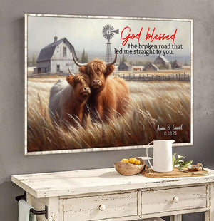 Personalized Gift For Couple Wall Art, Highland Cow Couple Canvas 02QHLU131224 - Poster & Canvas - GoDuckee