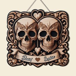 Personalized Gifts For Couple Wood Sign 03ohtn041224 Skull Couple - Wood Sign - GoDuckee