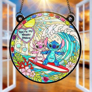 Cartoon Couple Window Hanging Suncatcher Ornament - Personalized Gifts For Couple 03naqn100625 - Ornament - GoDuckee