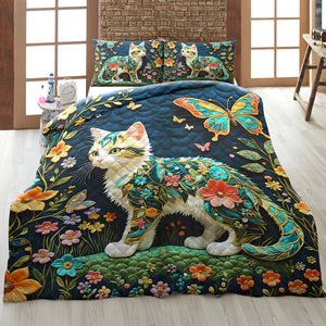 Gifts For Cat Lovers Quilt Bed Set 04huqn170125 Cat Butterfly Flower - Blanket - GoDuckee