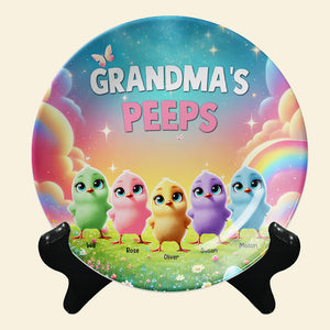 Personalized Gifts For Grandma Round Plate, Easter Day Chick Peeps 022TGMH180325 - Ceramic Round Plate - GoDuckee