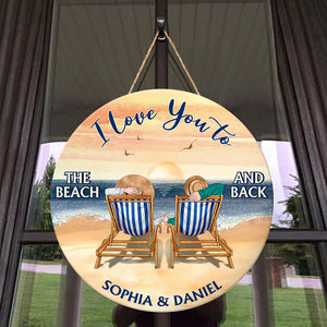 I Love You To The Beach And Back, Gift For Couple, Personalized Wood Sign, Beach Couple Wood Sign, Couple Gift - Wood Sign - GoDuckee