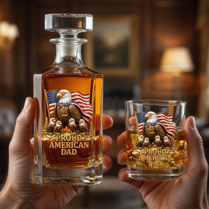 Proud American Eagle Dad - Personalized Gifts For Dad Decanter Set 05natn050526 - Bottle - GoDuckee