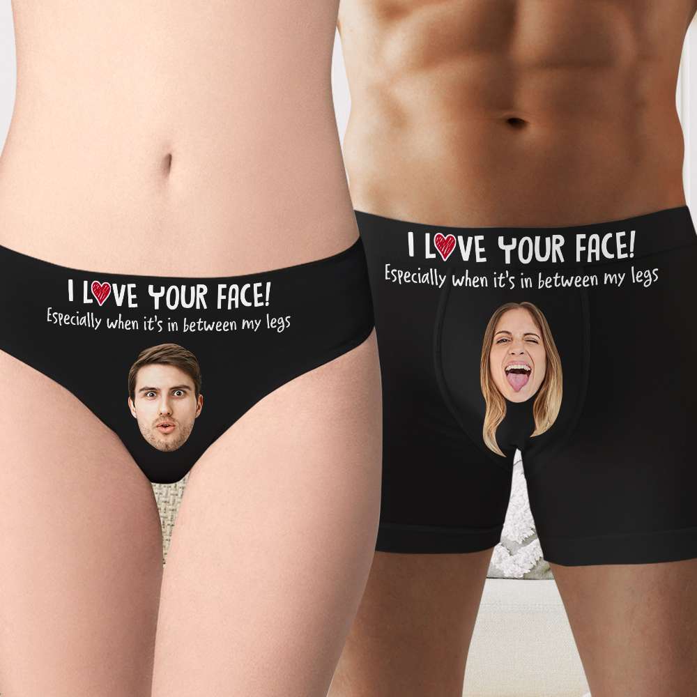 I Love Your Face, Personalized Couple Boxer Briefs, Gifts For Him Gifts For Her - Boxer Briefs - GoDuckee