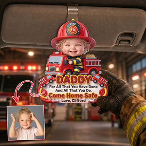 Firefighter Hero Dad - Custom Photo Acrylic Car Visor Clip Gifts For Dad 03HULU270526 - Car Visor Clip - GoDuckee