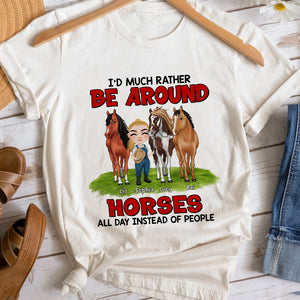 I'd Rather Be Around Horses All Day Personalized Shirt, Gift For Horse Lover - Shirts - GoDuckee