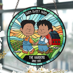 Personalized Gifts For Farmer Couple Round Stained Glass Suncatcher, Farm Sweet Farm 03qhdt110125hg - Ornament - GoDuckee