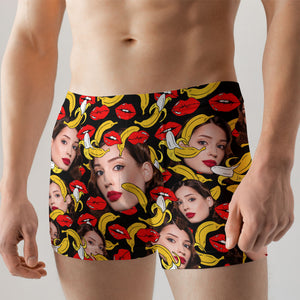 Gift For Him, Personalized Men Boxer, Image Upload Banana Kiss Wife Boxer, Couple Gift - Boxer Briefs - GoDuckee