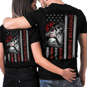 Together Forever, Personalized Shirt, Star and Stripes Skull Couple Shirt, Gift For Loved One - Shirts - GoDuckee