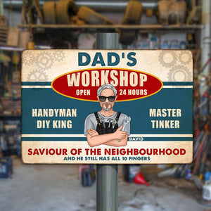 Dad’s Workshop Open 24 Hours, Personalized Metal Wall Art, Fixing With Dad Metal Wall Art, Father's Day, Birthday Gift For Dad - Metal Wall Art - GoDuckee