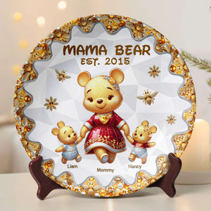 Personalized Gift For Mom Ceramic Round Plate Mother's Day Bear Mom And Kids 02TGPU210325 - Ceramic Round Plate - GoDuckee