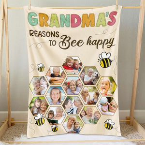 Grandma Reasons To Bee Happy, Personalized Blanket, Gifts For Grandparents - Blanket - GoDuckee