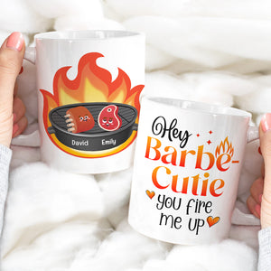 Couple BBQ Hey Barbe-Cutie You Fire Me Up, Personalized Coffee Mug, Funny Couple BBQ Party, Gift For Her/Him - Coffee Mug - GoDuckee